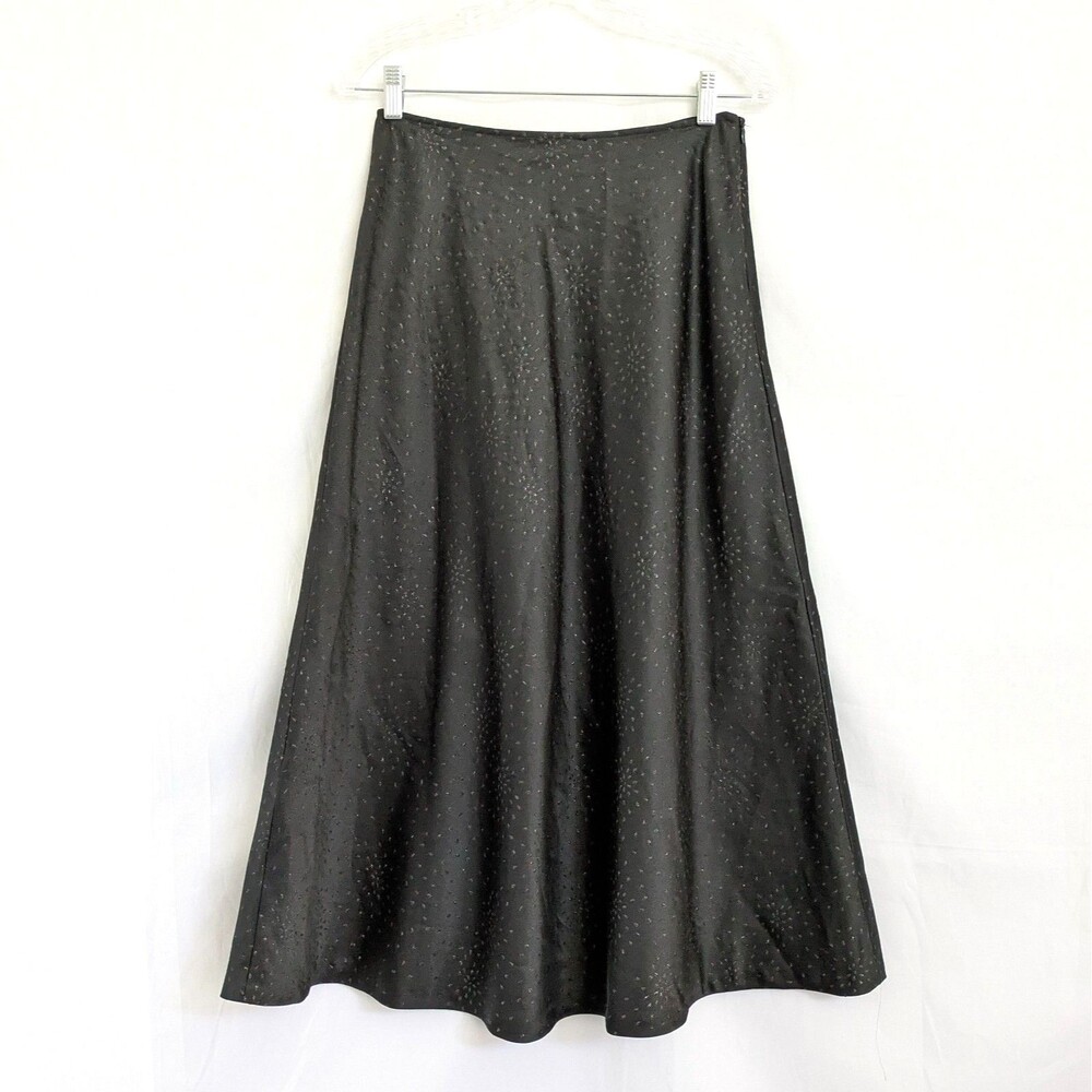 White House Black Market Black Glitter Satin Midi Maxi A-Line Skirt 4 Goth